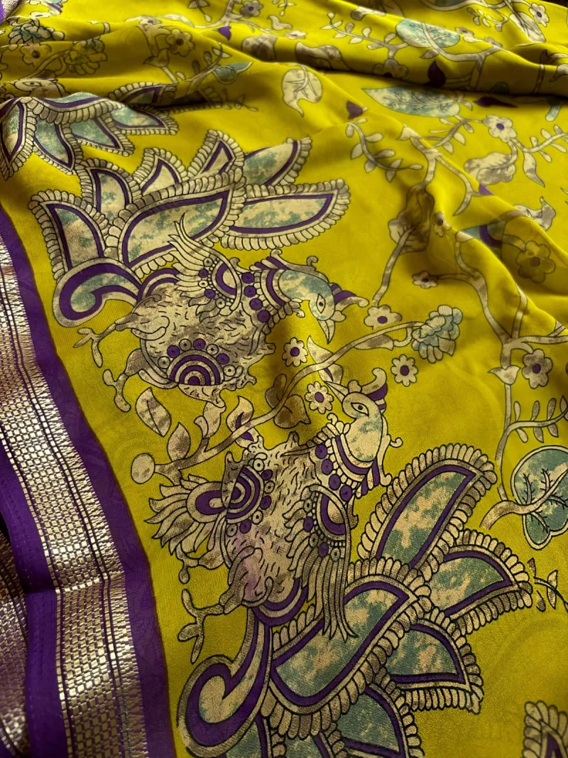 Mul Cotton Saree with Kalamkari Design view 4