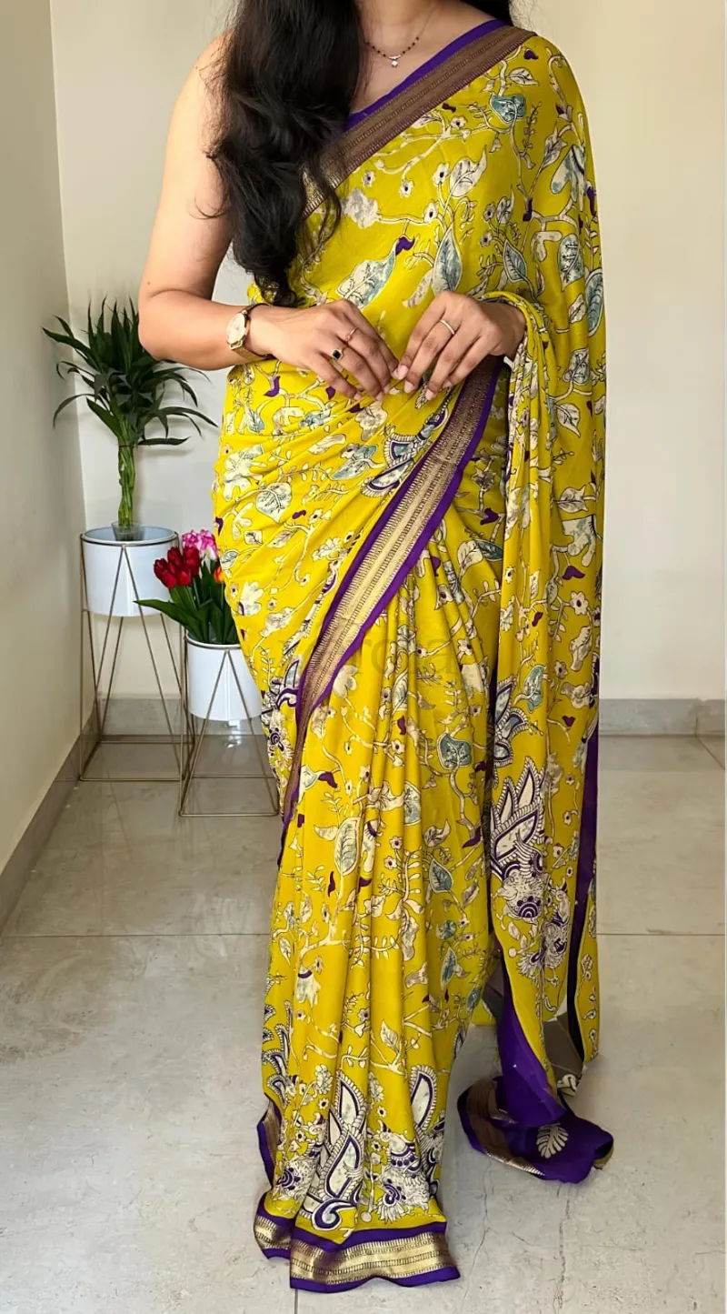 Mul Cotton Saree with Kalamkari Design view 5