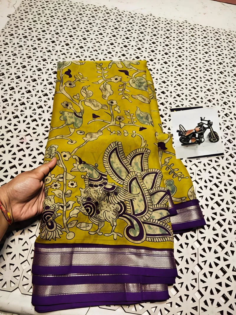 Mul Cotton Saree with Kalamkari Design view 7