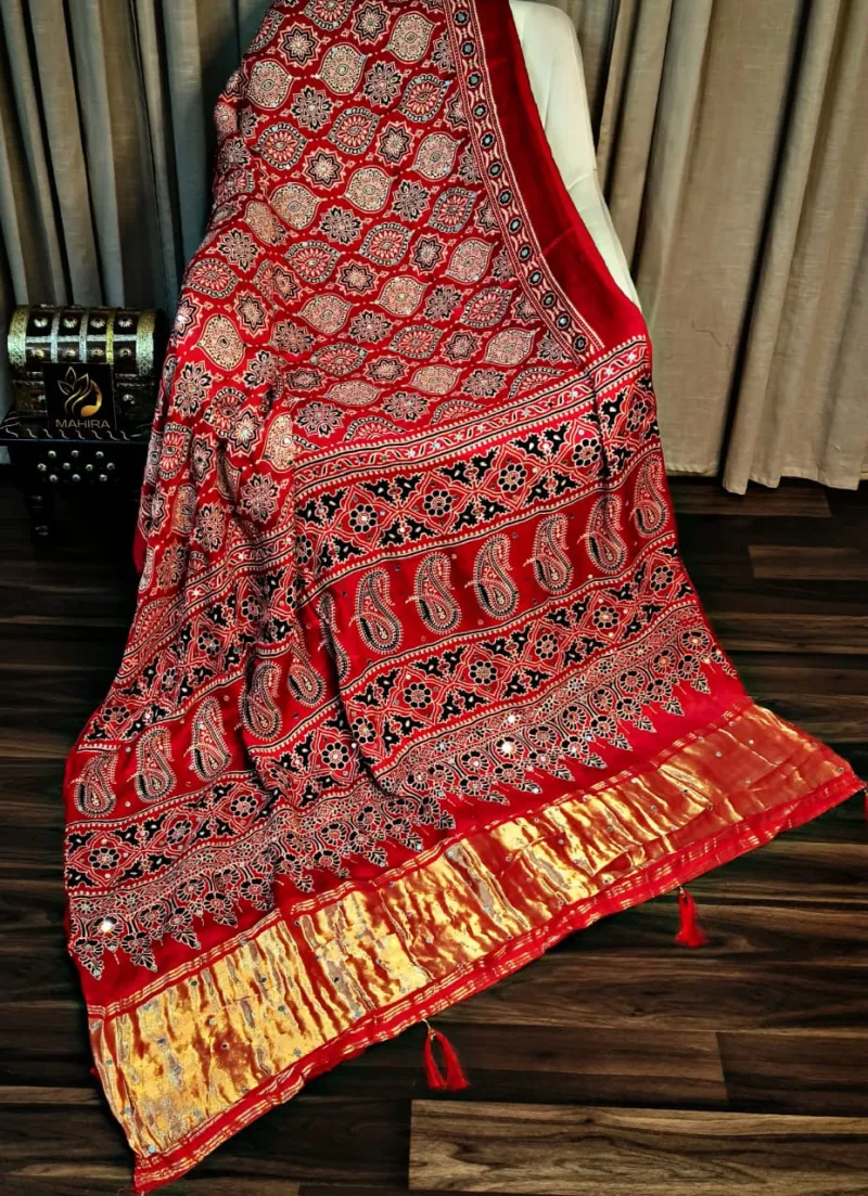 Ajrakh pure Gajji Soft Silk saree view 2