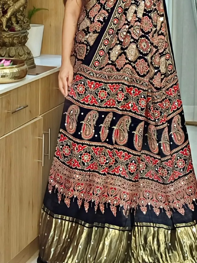Ajrakh pure Gajji Soft Silk saree view 4