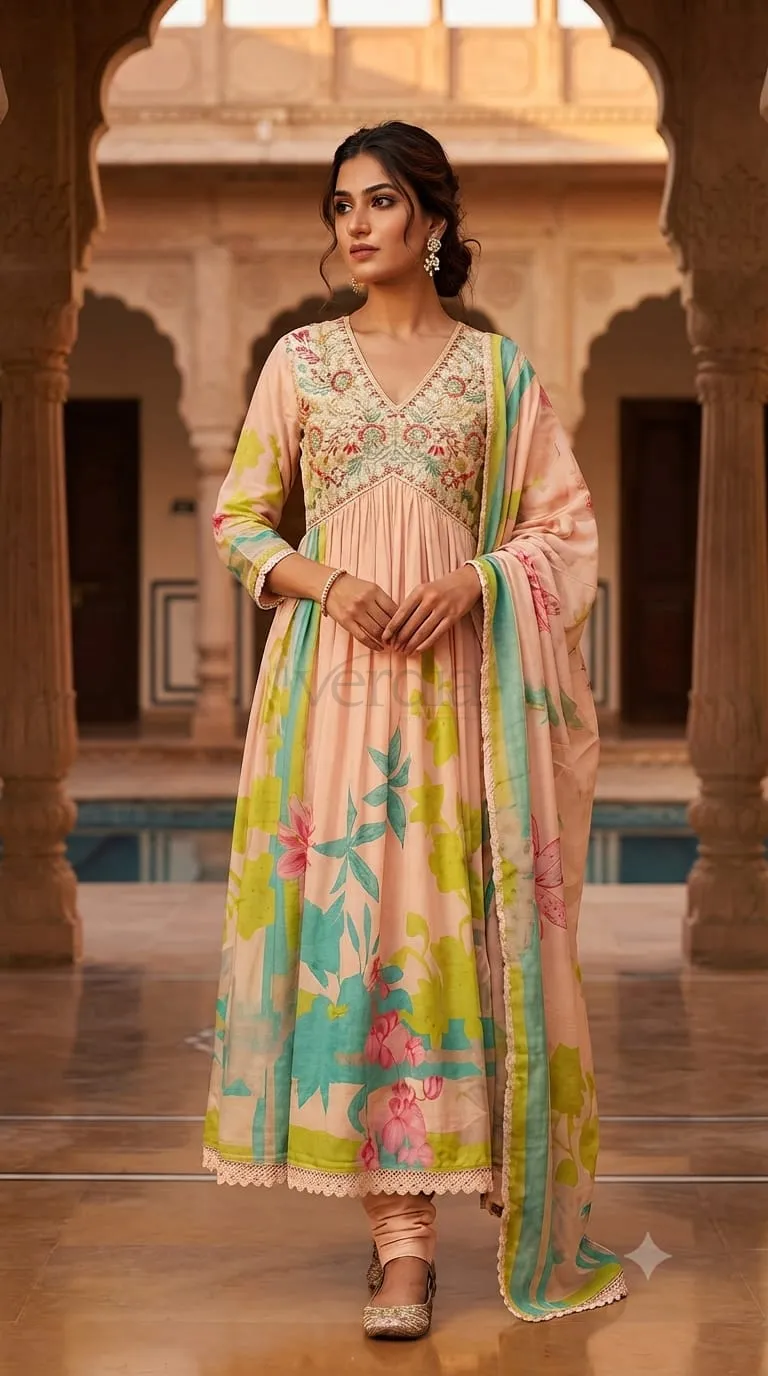 Malmul Anarkali Kurti Set