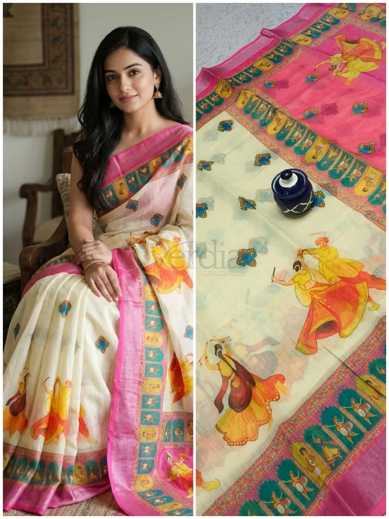 Handloom Linen Cotton Saree with unique miniature blouse view 4