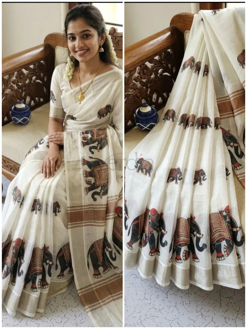 Handloom Linen Cotton Saree with unique miniature blouse