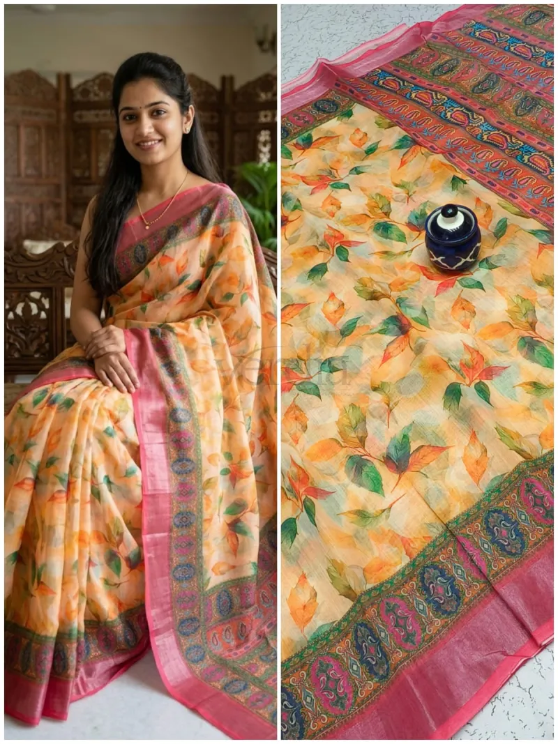 Handloom Linen Cotton Saree with unique miniature blouse view 10