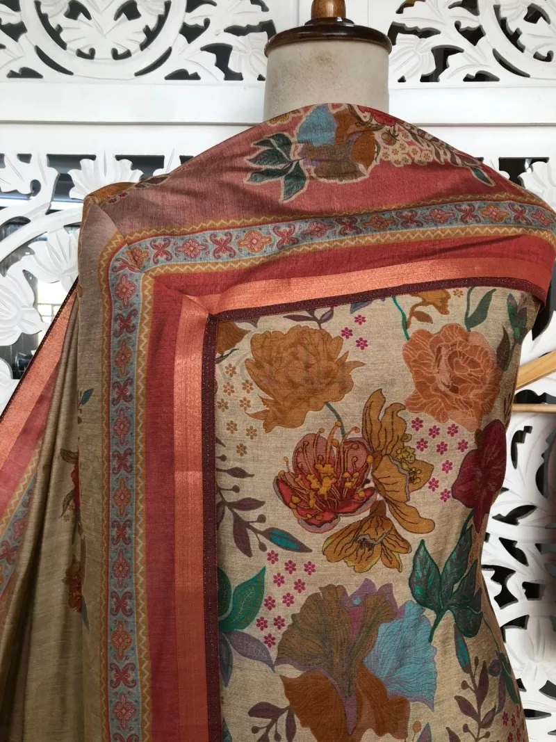 Maheshwari Silk Suit with Cotton Bottom(Unstitched) view 2