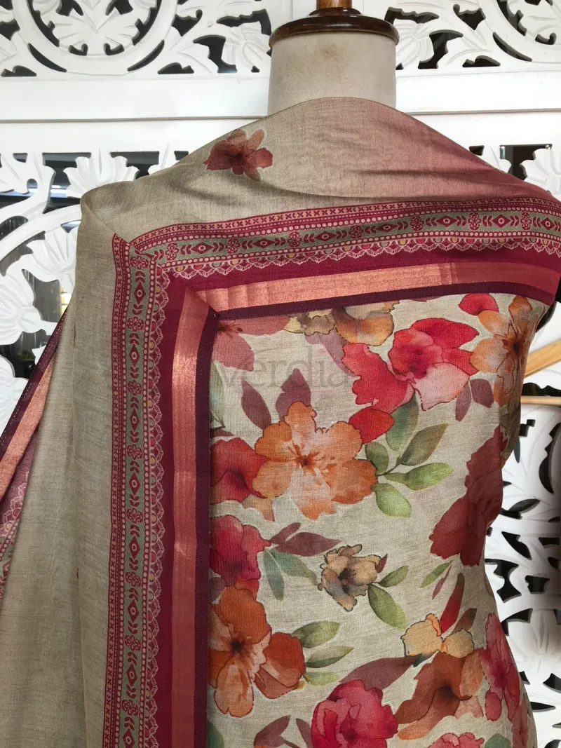 Maheshwari Silk Suit with Cotton Bottom(Unstitched) view 3