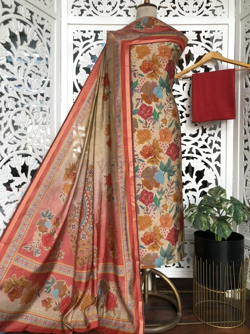 Maheshwari Silk Suit with Cotton Bottom(Unstitched) view 4