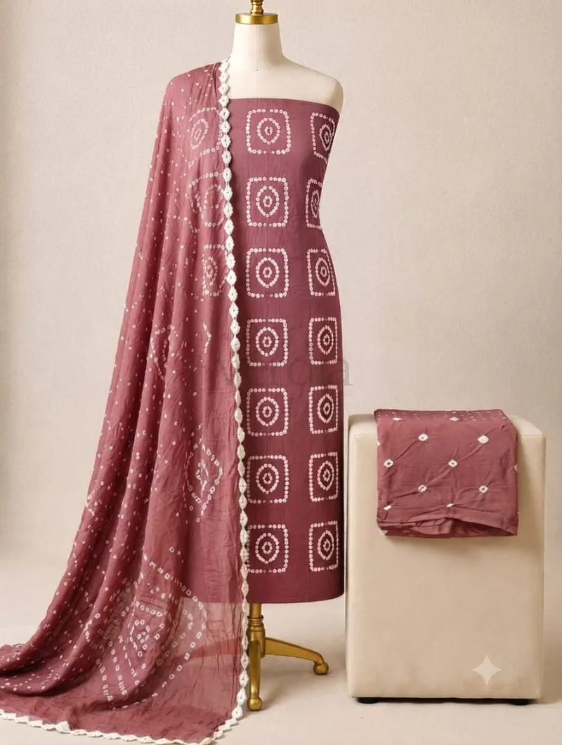 Bandhani satin cotton kurti set (Un stitched)