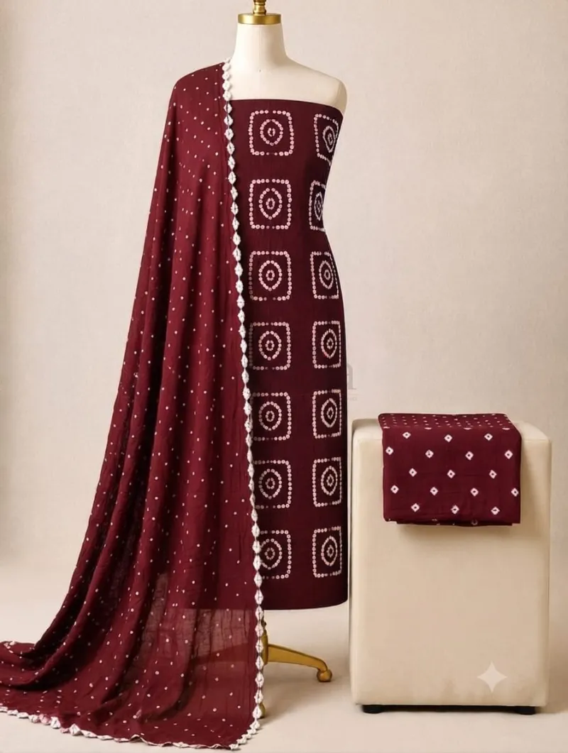 Bandhani satin cotton kurti set (Un stitched)