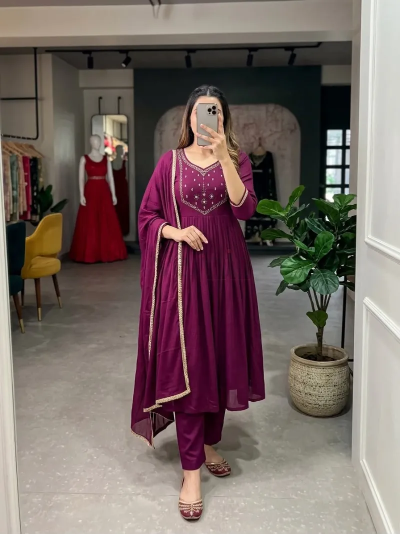 Mul Chanderi Kurti with Roman Silk Bottom and matching dupatta view 4