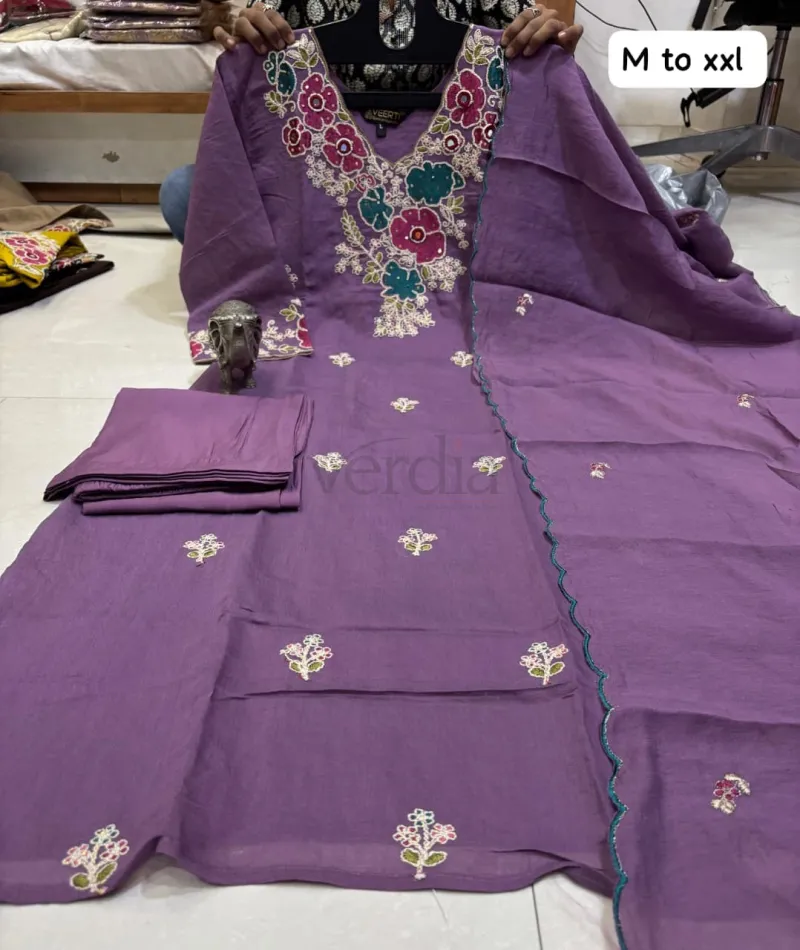 Coral Silk A-Line Kurti with Roman Pant & Heavy Dupatta view 4