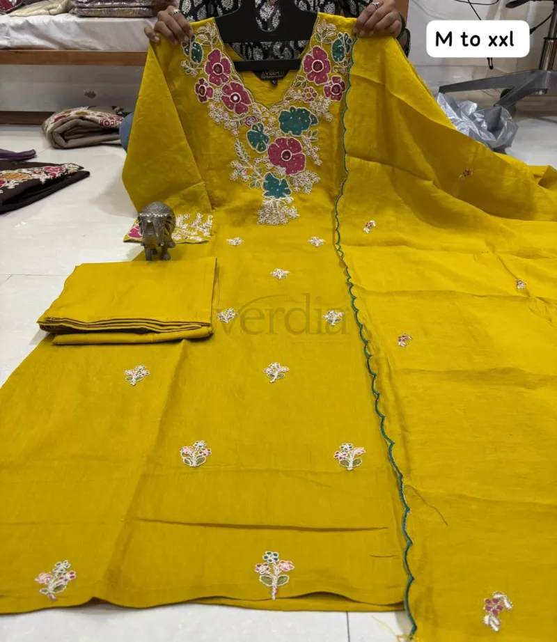 Coral Silk A-Line Kurti with Roman Pant & Heavy Dupatta view 6