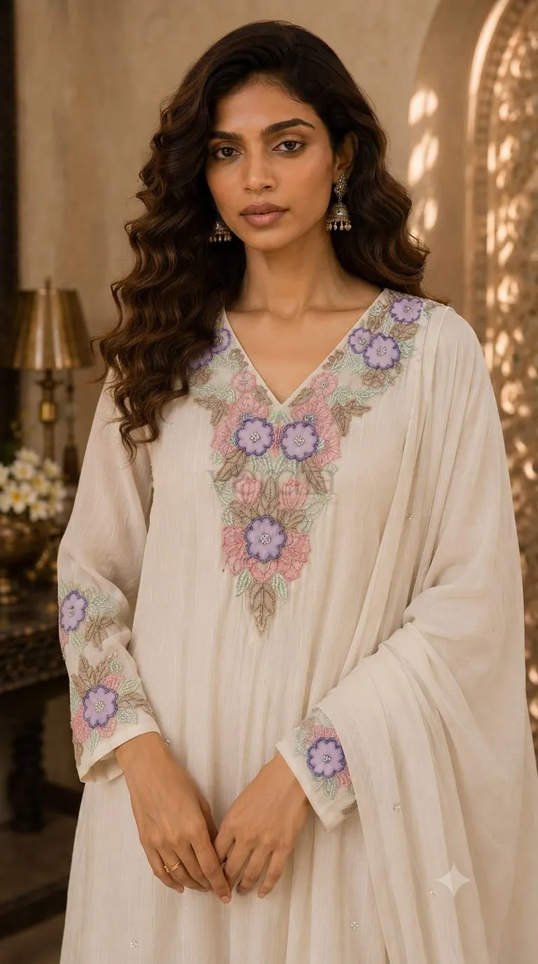 Premium Mul Chanderi Flared Kurta Set view 4