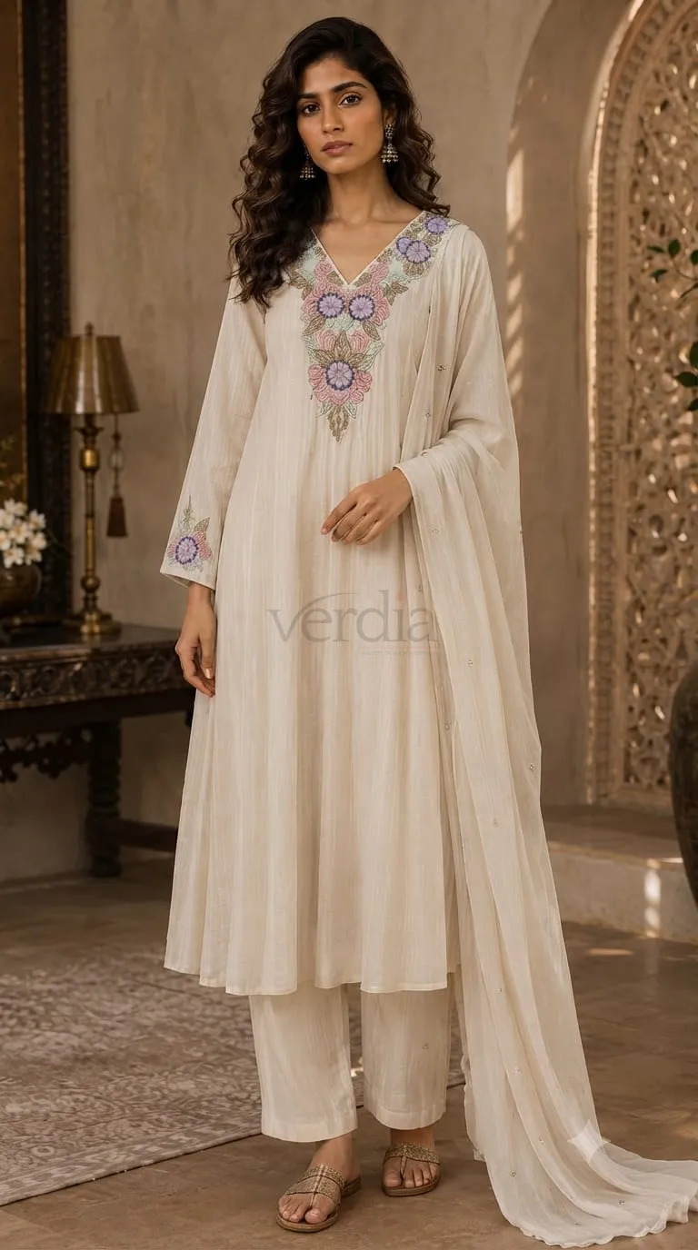 Premium Mul Chanderi Flared Kurta Set