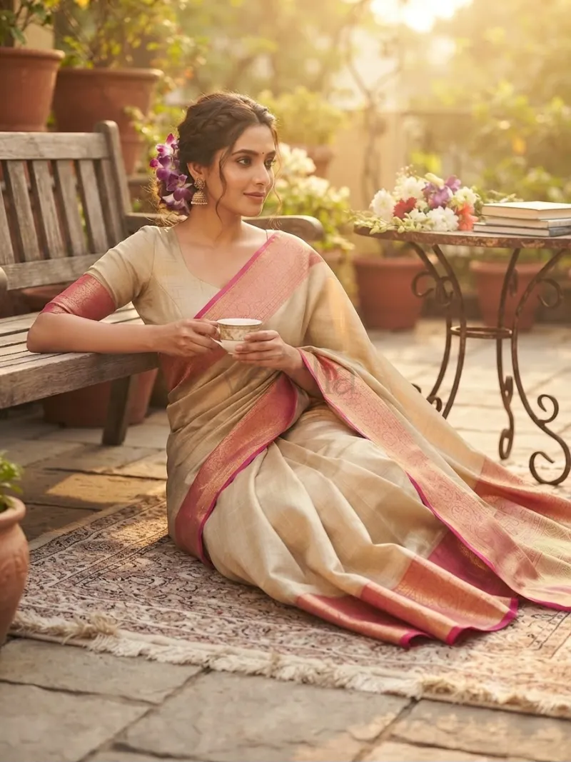 Soft Cotton Silk Saree with Pure Golden Zari view 5
