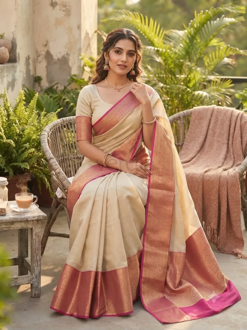 Soft Cotton Silk Saree with Pure Golden Zari view 6