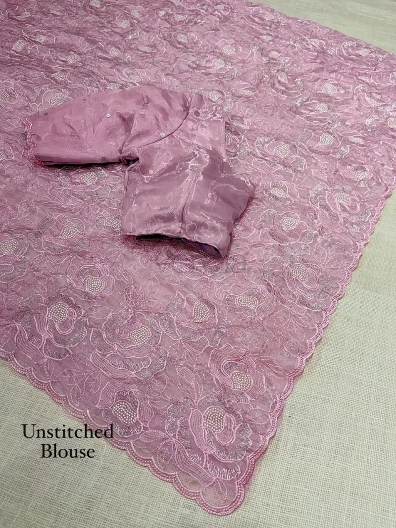 Chanda silk saree with Turkish organza style and sequins embroidery work. view 4