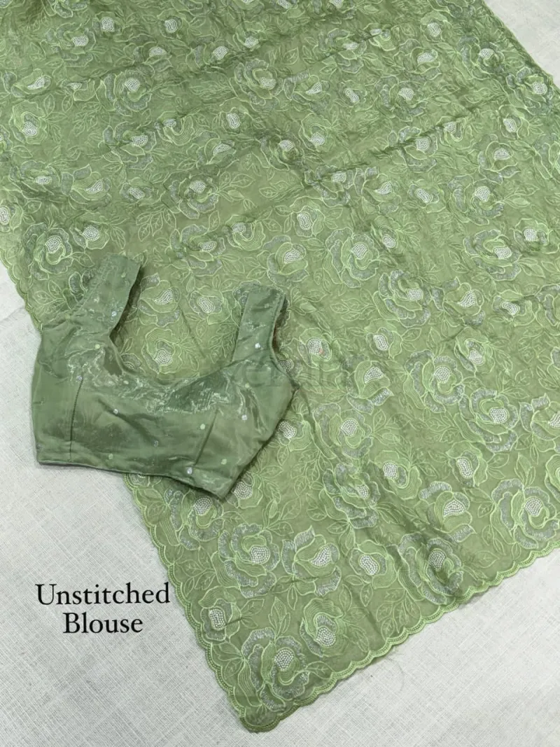 Chanda silk saree with Turkish organza style and sequins embroidery work. view 10
