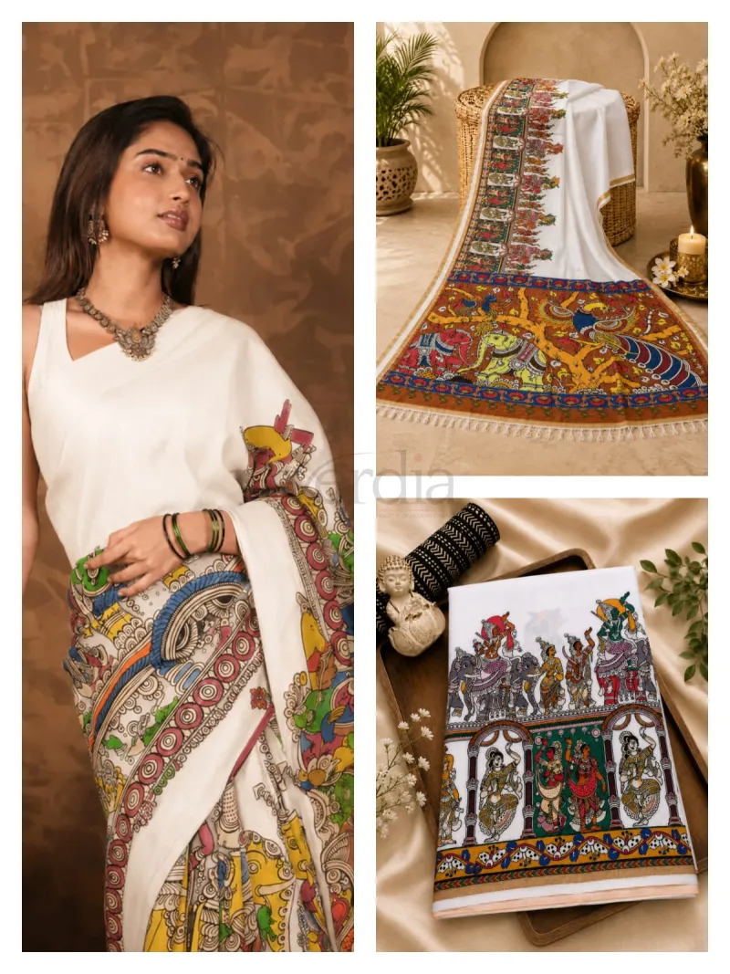 Mul Semi Silk Saree Featuring Kalamkari Print