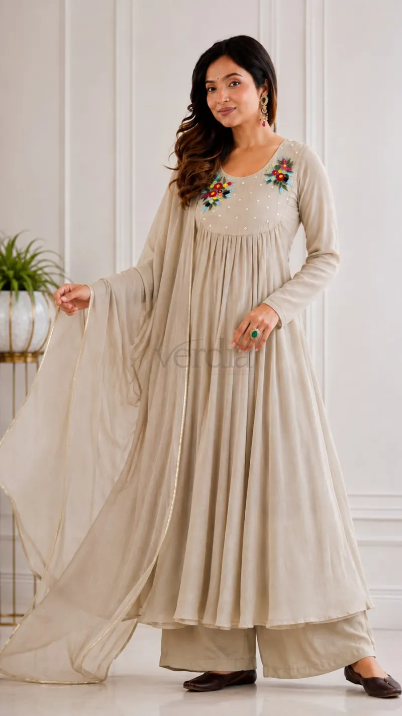 Pure Viscos Mul Chanderi Cotton A-Line Set