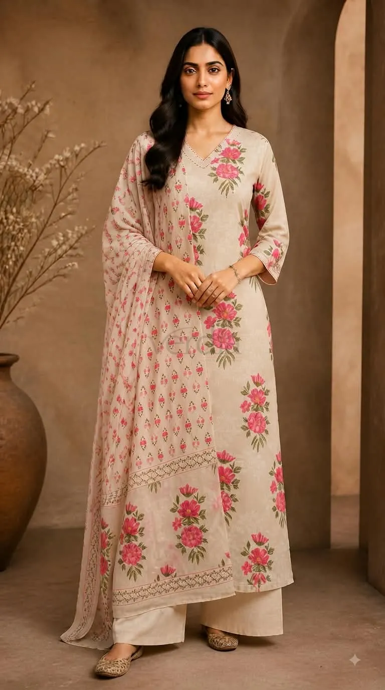 Premium cotton kurta Set with kantha work on motifs