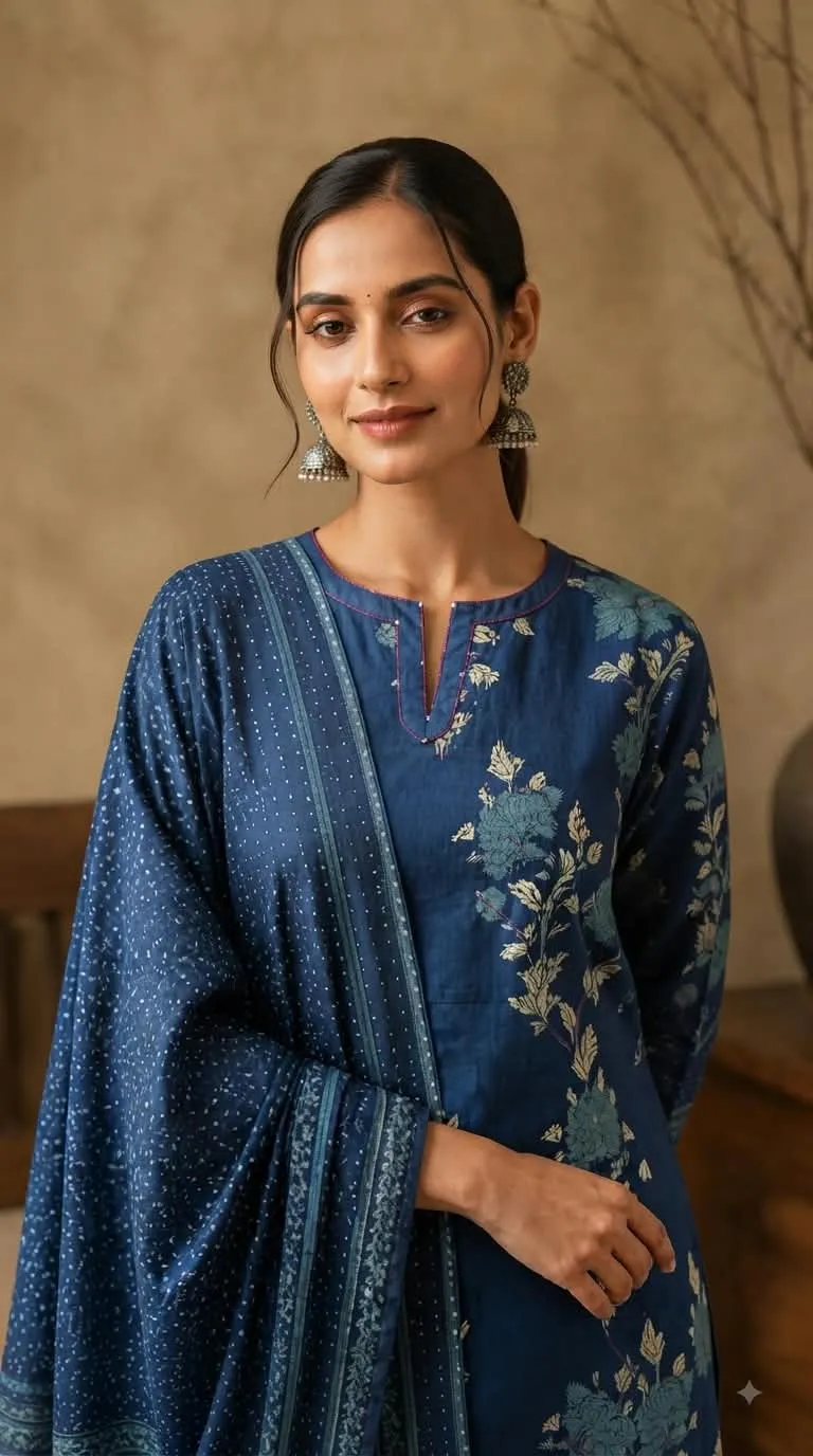 Premium cotton kurta Set with kantha work on motifs view 3