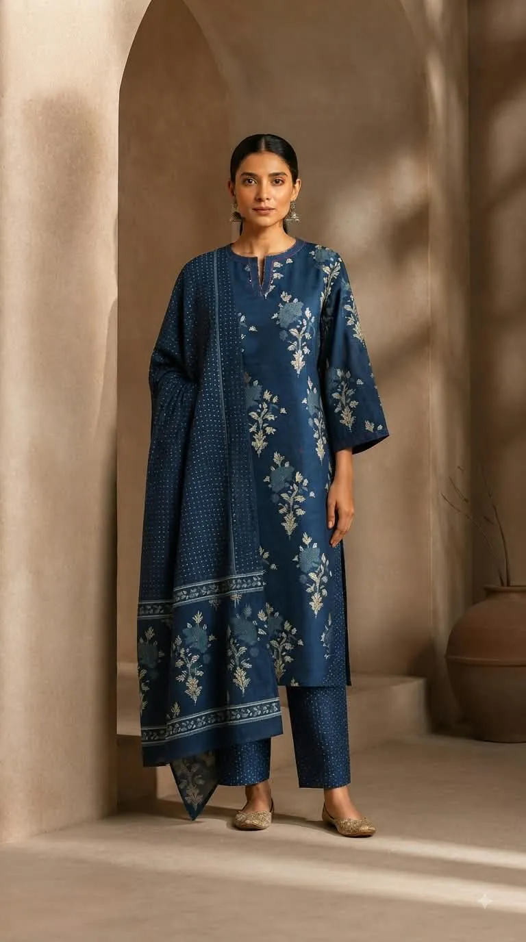 Premium cotton kurta Set with kantha work on motifs view 5