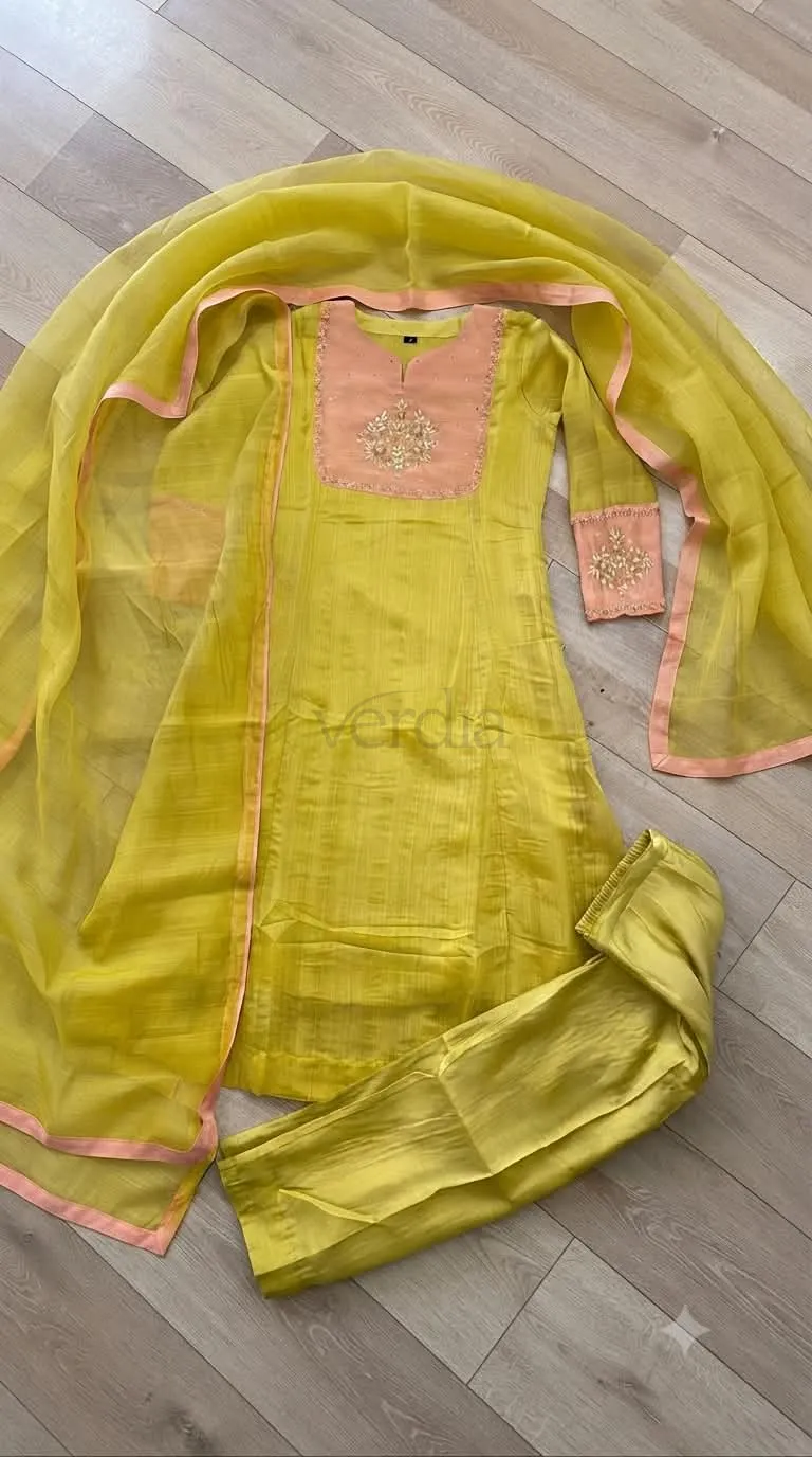 Mul Chanderi Dress Set With Hand Work view 12
