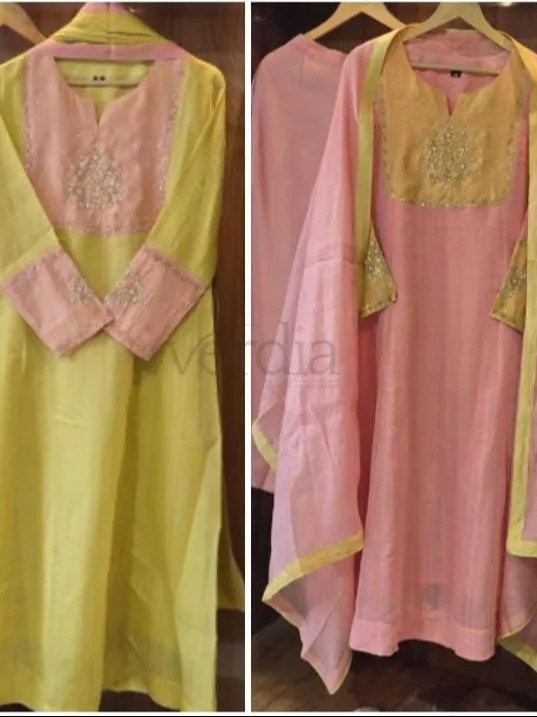 Mul Chanderi Dress Set With Hand Work view 5