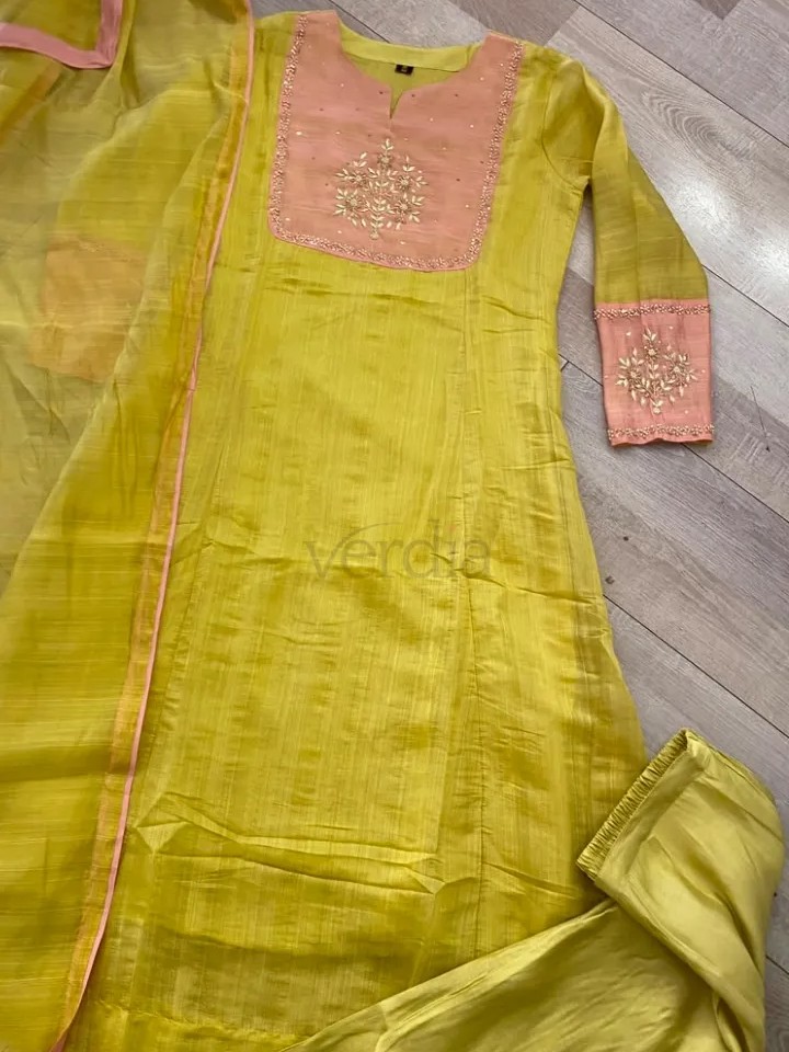 Mul Chanderi Dress Set With Hand Work view 4