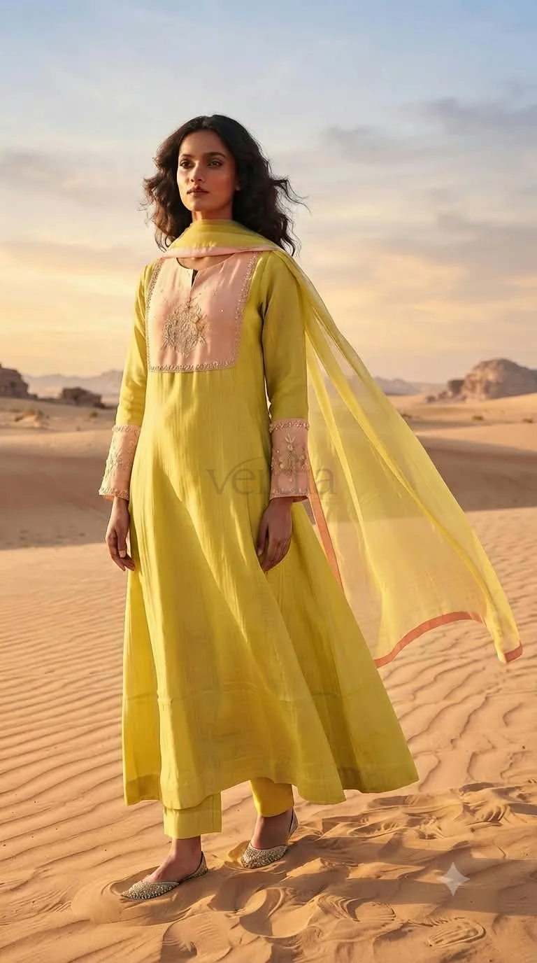 Mul Chanderi Dress Set With Hand Work view 8