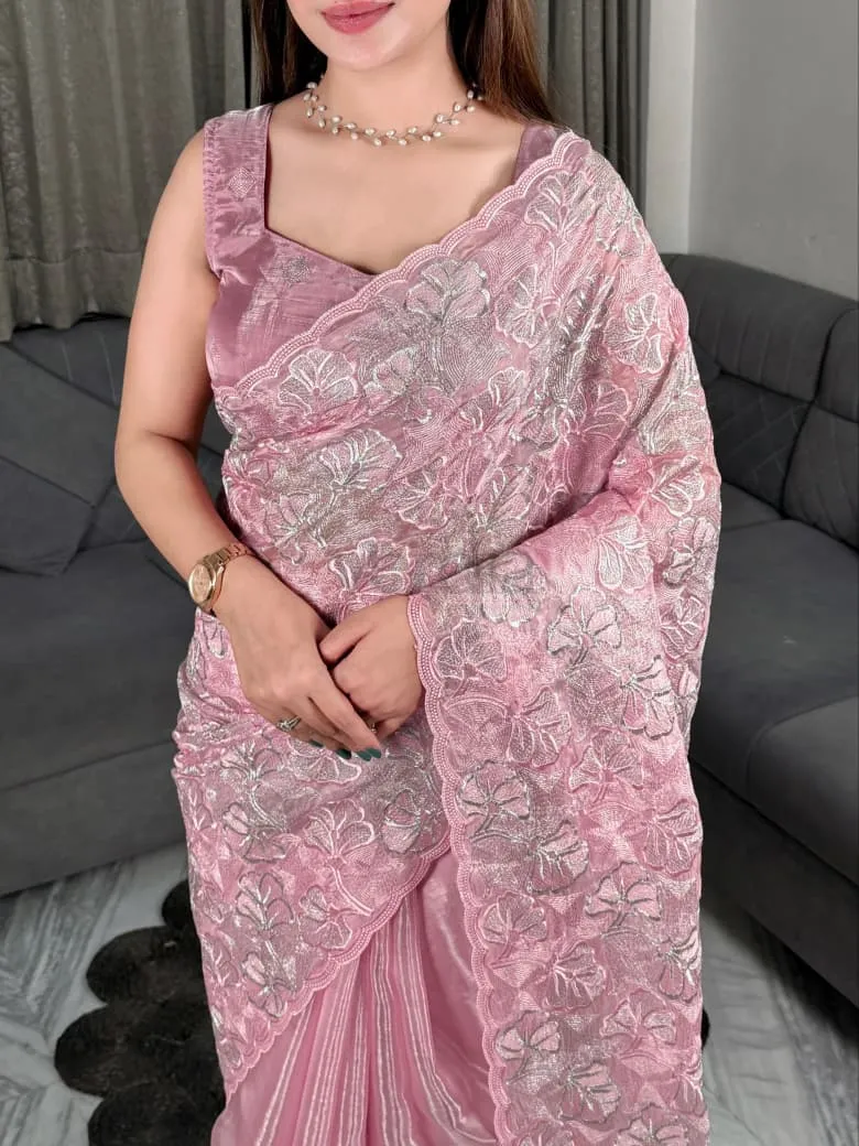 Silk Saree With Sequins And Thread Embroidered Blouse view 11