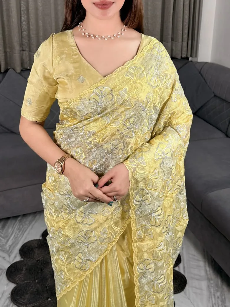 Silk Saree With Sequins And Thread Embroidered Blouse view 2