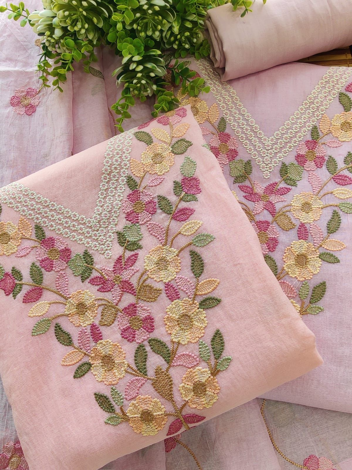 Unstitched Mal Chanderi Suit Material view 4
