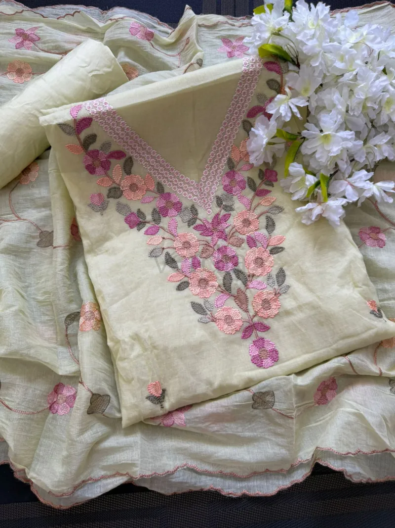 Unstitched Mal Chanderi Suit Material view 7