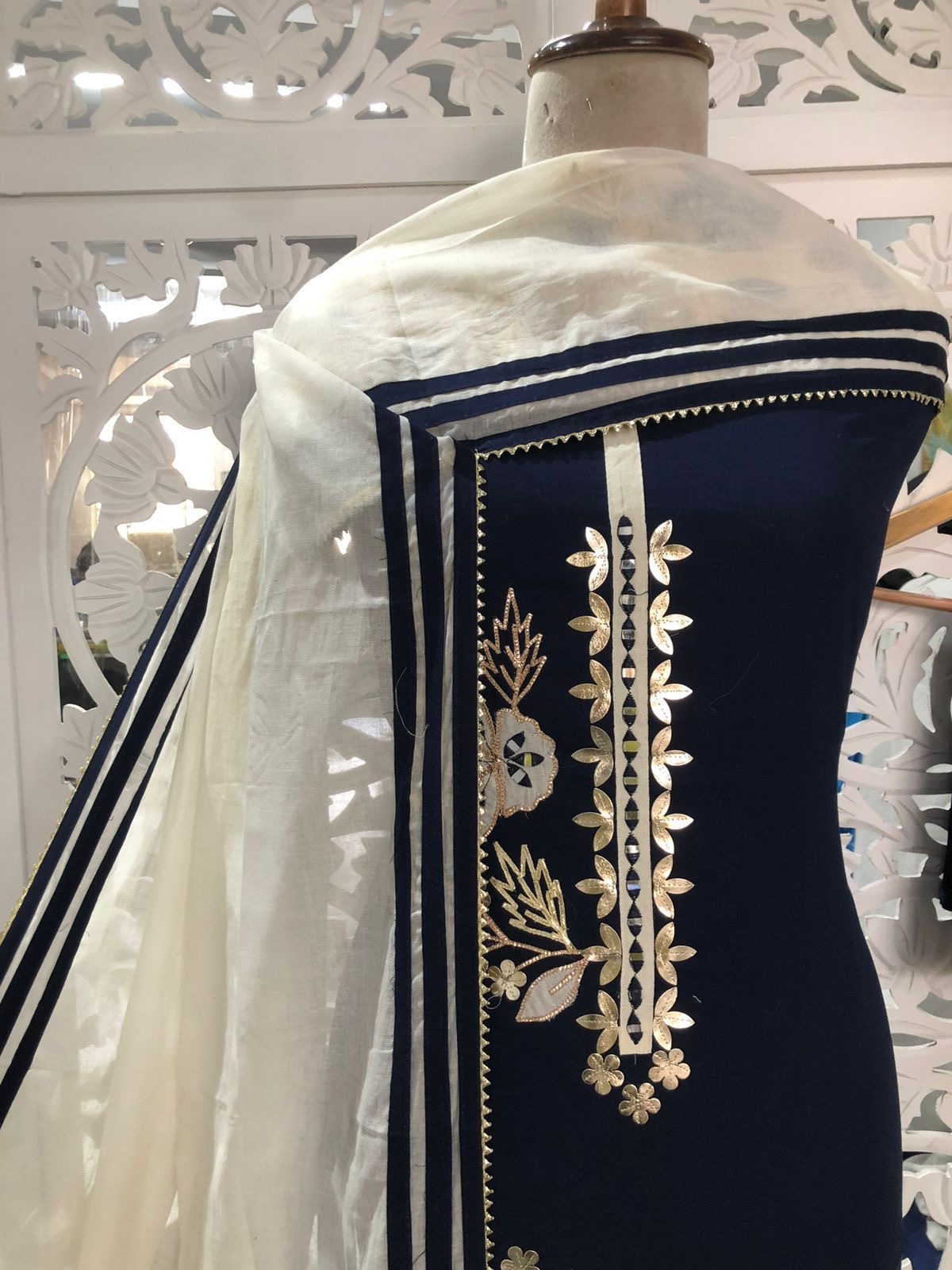 Unstitched Cotton Suit with Khadi Cotton Dupatta view 2