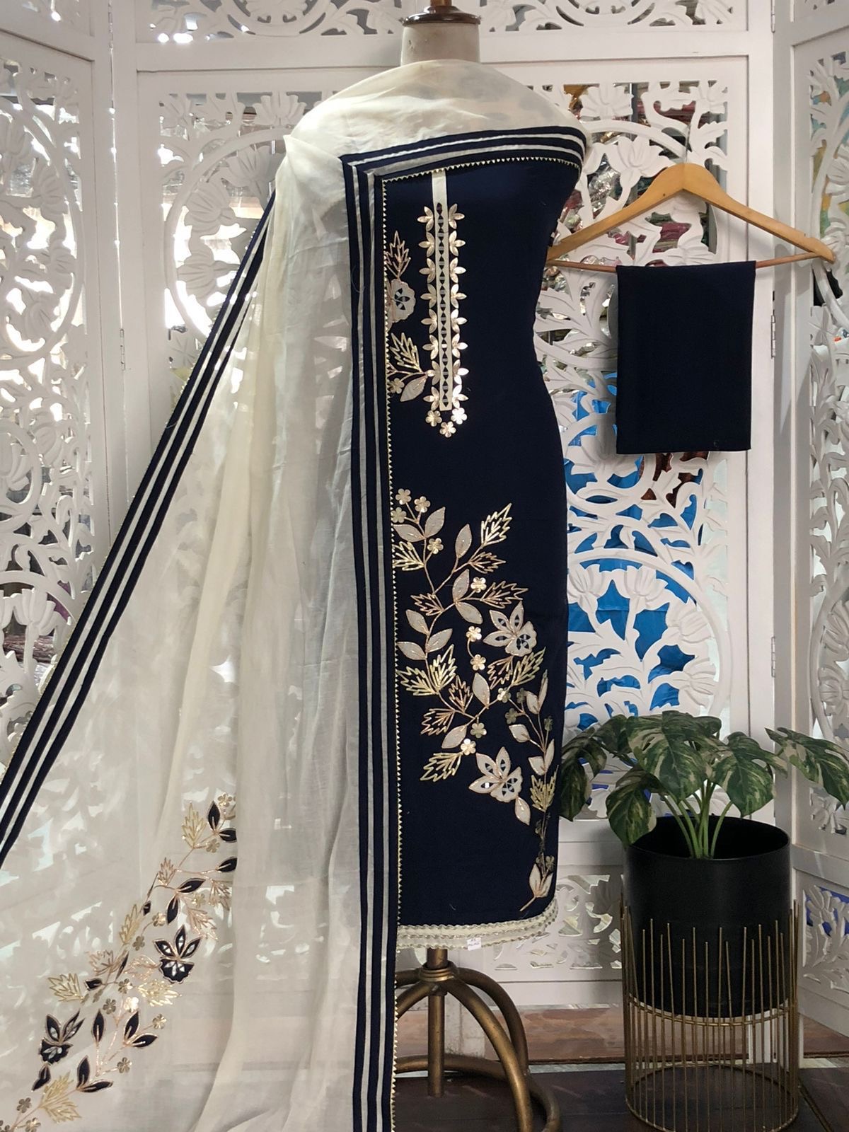 Unstitched Cotton Suit with Khadi Cotton Dupatta