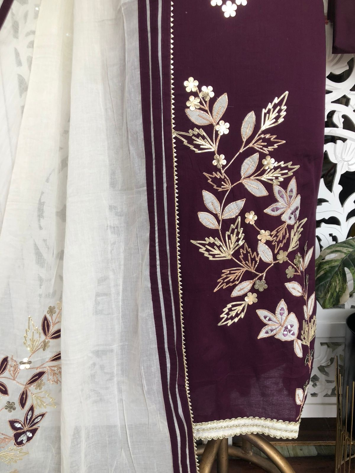 Unstitched Cotton Suit with Khadi Cotton Dupatta view 6