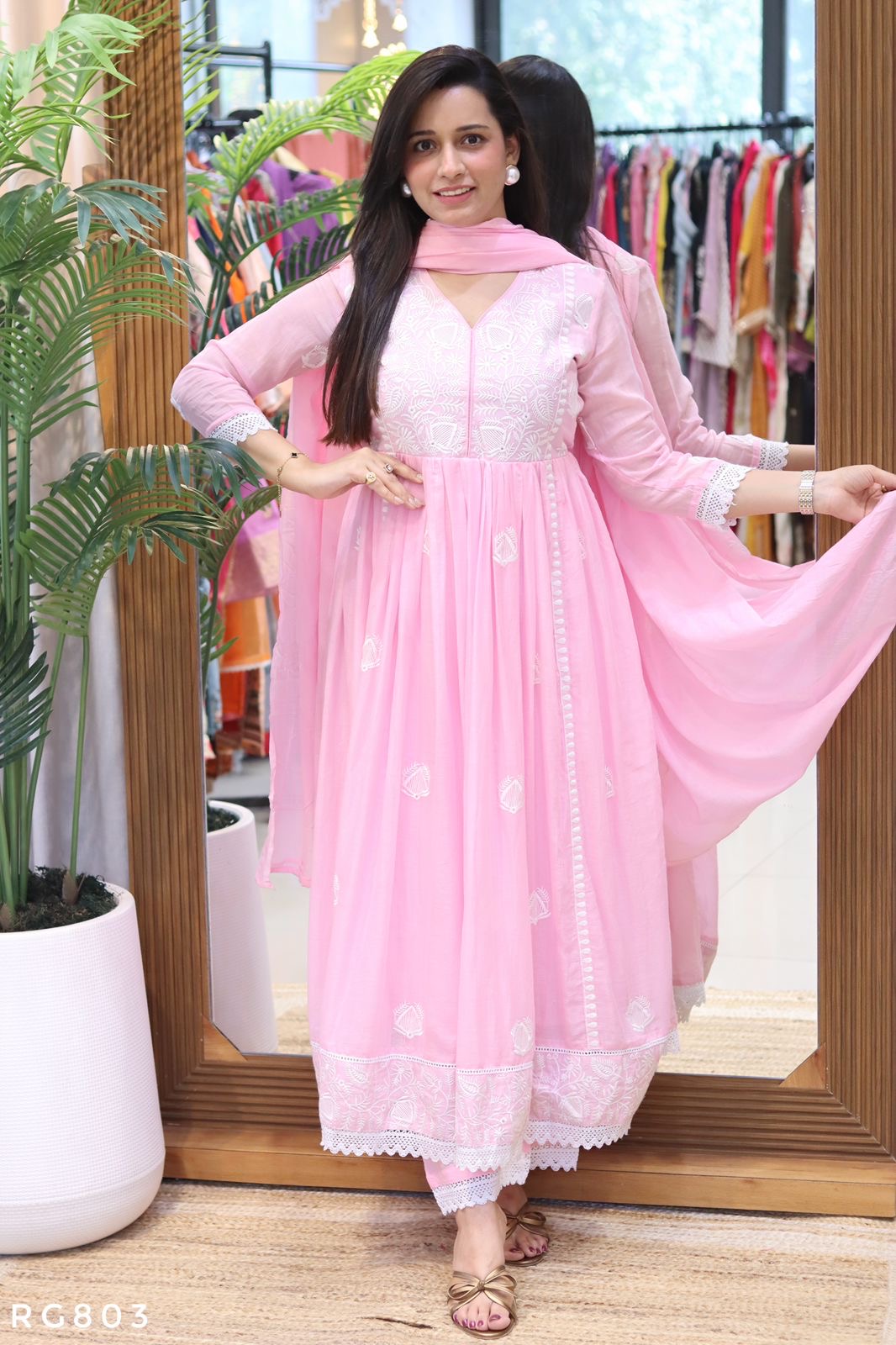 Mal Cotton Anarkali Kurti Pant Dupatta Set view 4