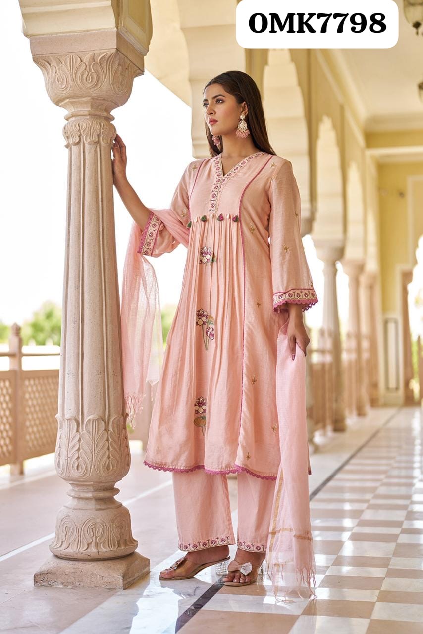 Mulmul Anarkali Kurti Set view 4
