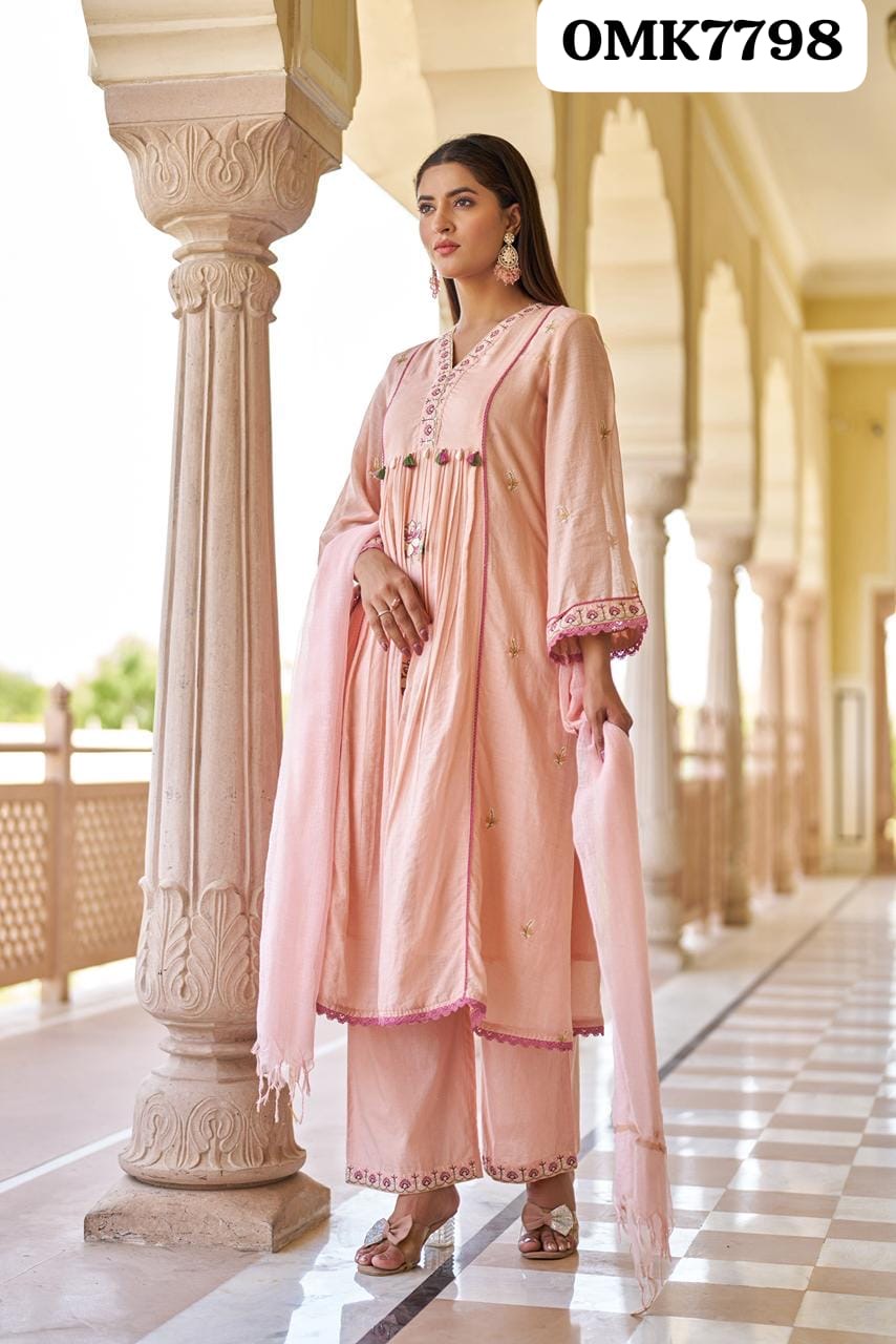 Mulmul Anarkali Kurti Set view 5