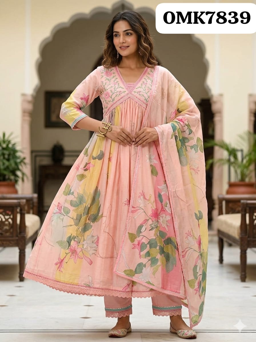 Three-Piece Floral Print Anarkali Kurti Set view 3