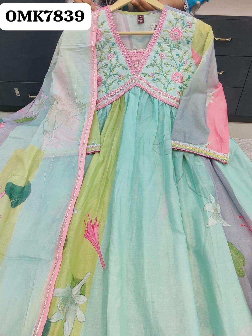 Three-Piece Floral Print Anarkali Kurti Set view 5
