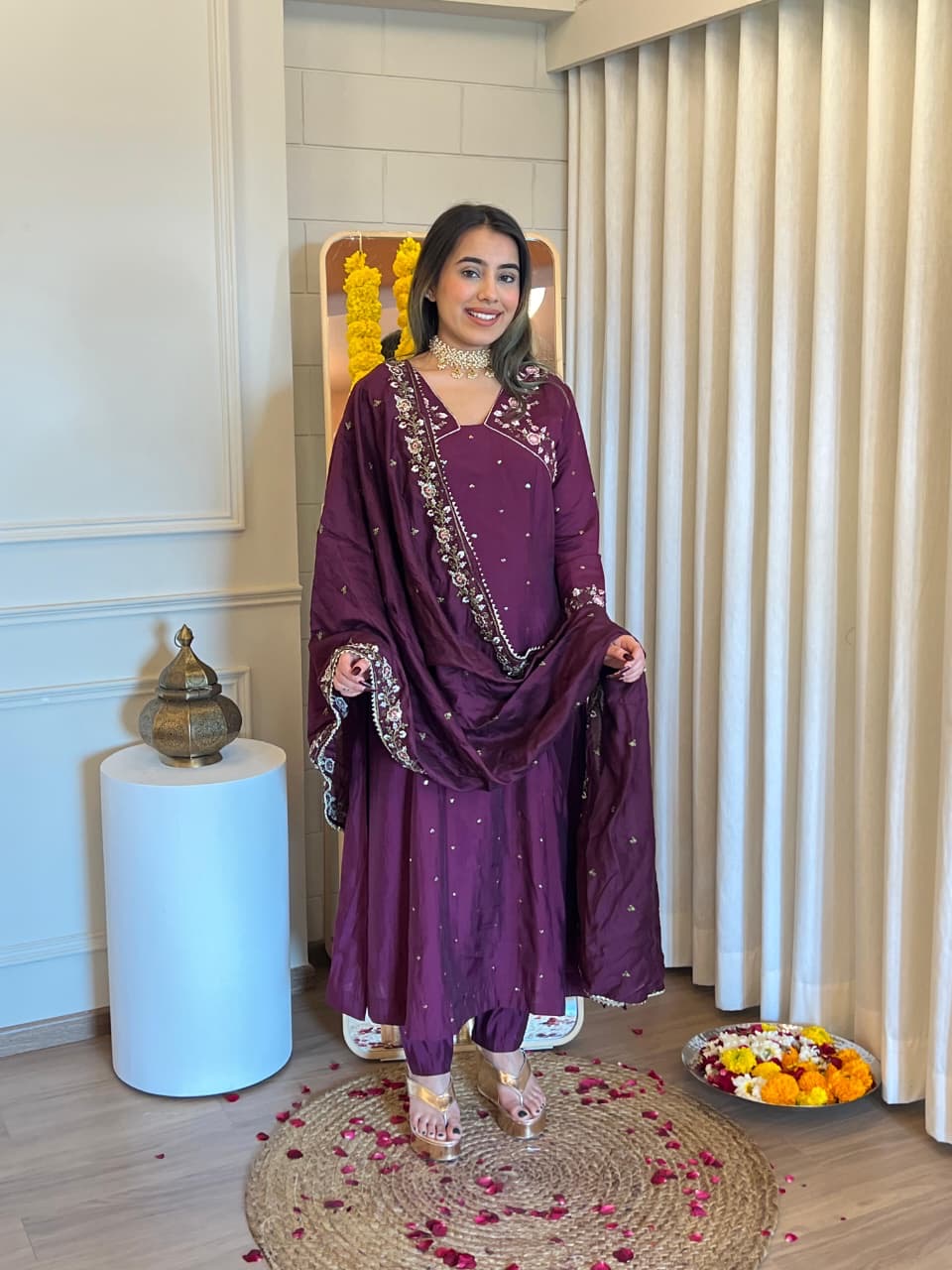Roman Silk Festive Suit With Embroidery
