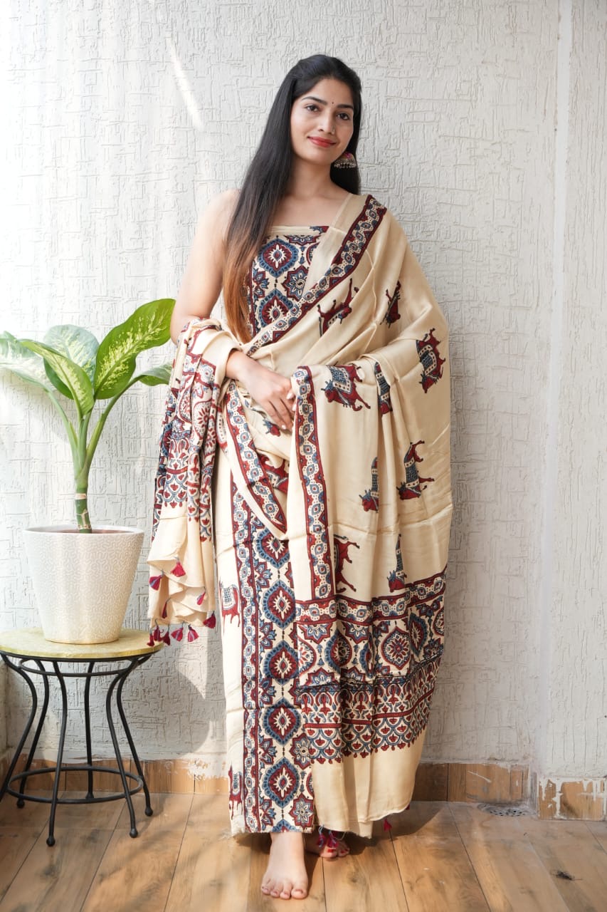 Ajrakh Modal Unstitched Suit Set