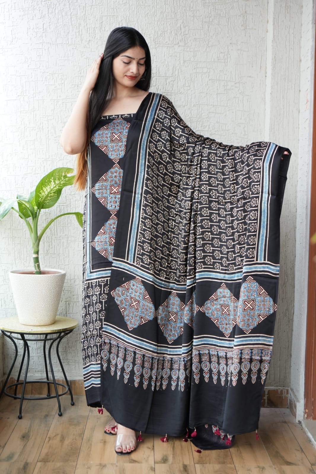 Ajrakh Modal Unstitched Suit Set view 3