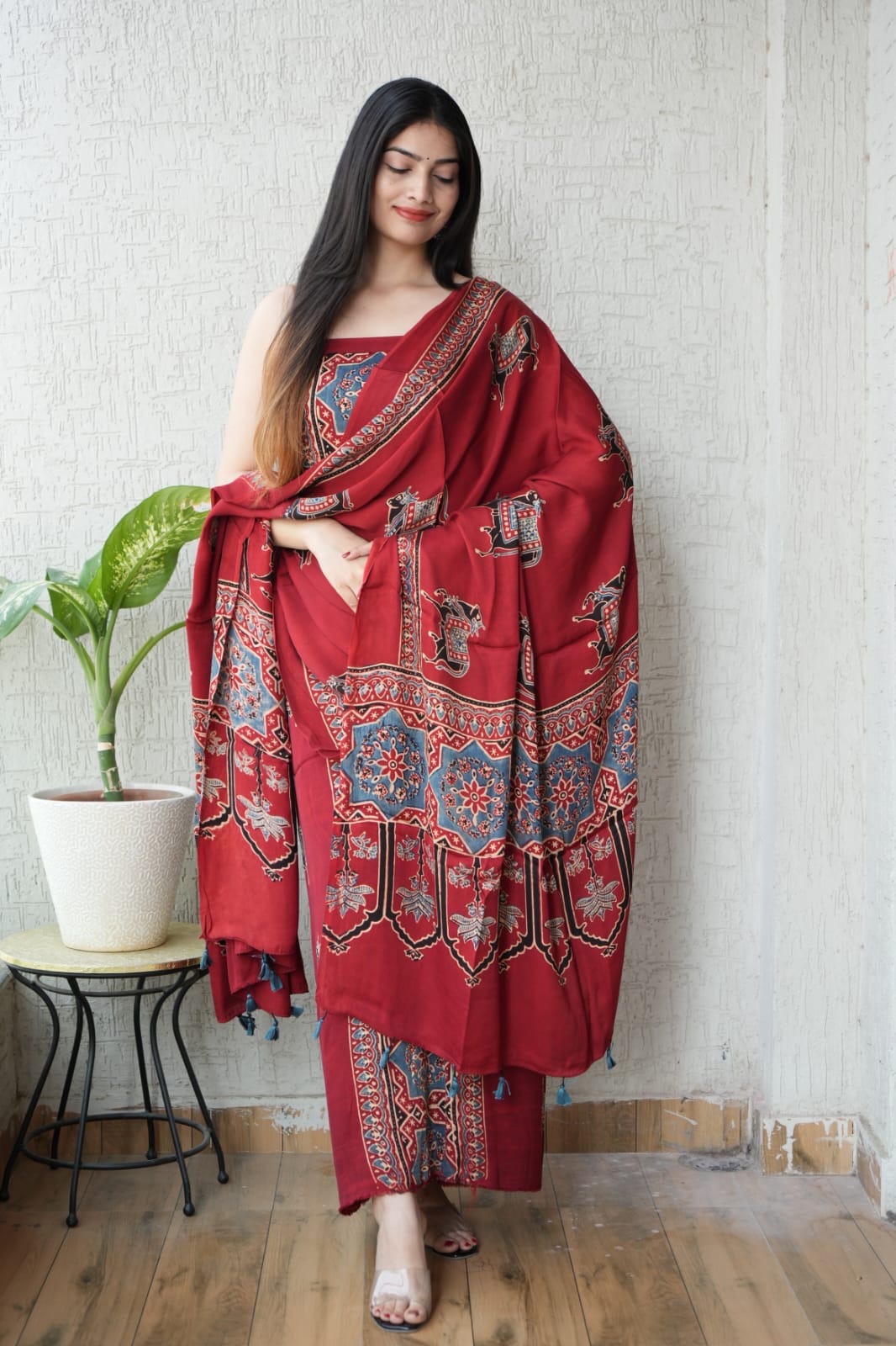 Ajrakh Modal Unstitched Suit Set view 7