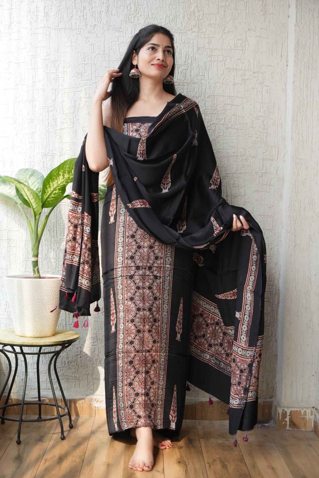 Ajrakh Modal Unstitched Suit Set view 8