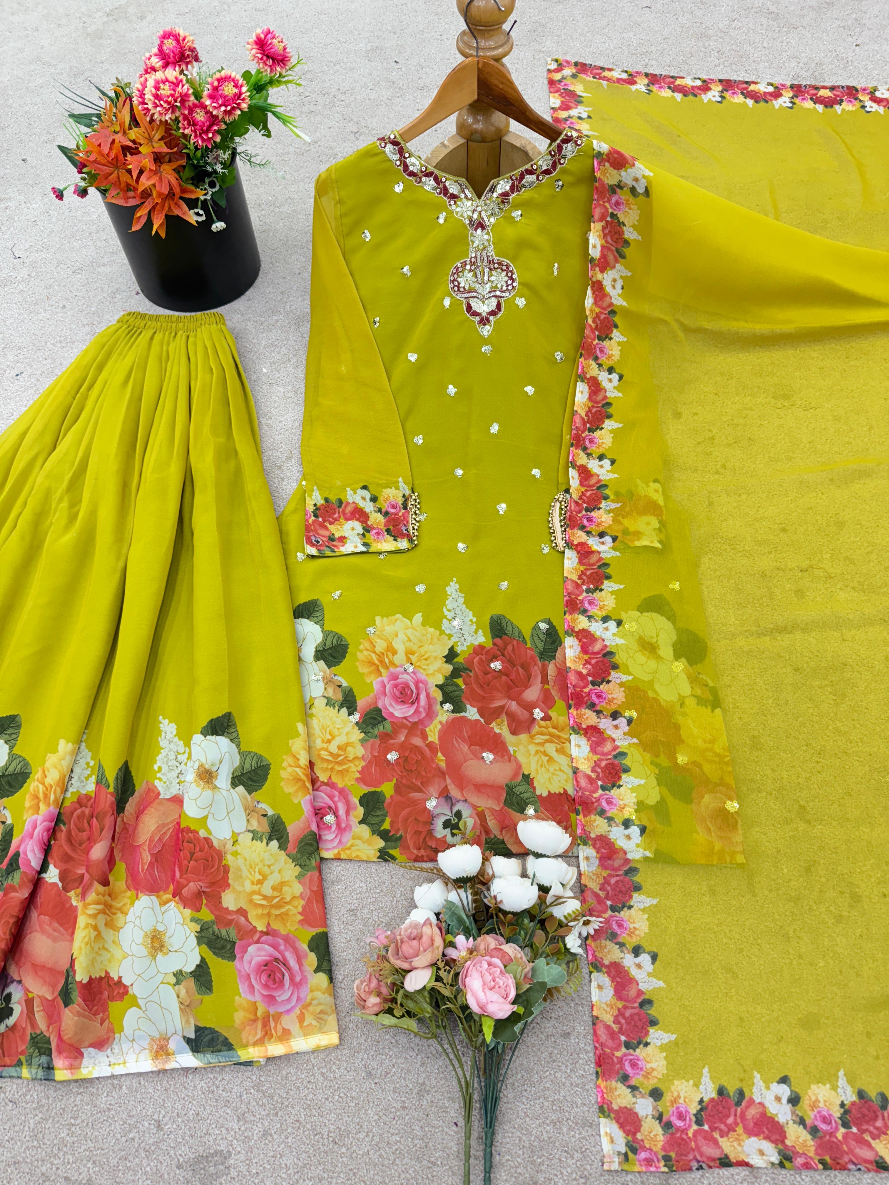Designer Party Wear Kurti Set with Heavy Embroidery view 3
